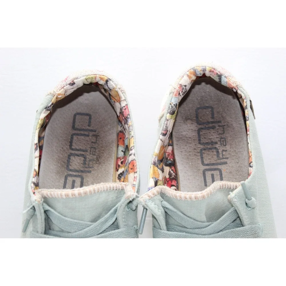 Hey Dude Wendy Aloe Sage Green Canvas Loafers Shoes Womens 8 Butterfly Chevron